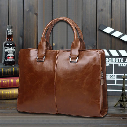 Men's Business office Briefcase Computer Laptop Handbag male Top PU Leather Tote man Large Solid Shoulder bags Black Vintage bag