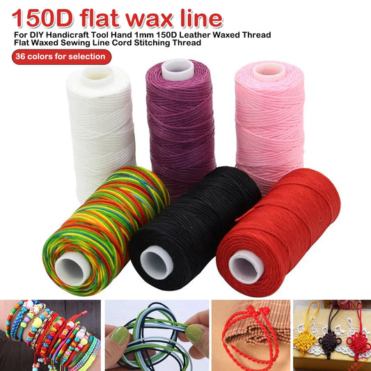 1mm 150D Leather Waxed Thread Cord for DIY Handicraft Tool Hand Stitching Thread 50 Meters Flat Waxed Sewing Line