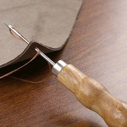 300M Nylon Sewing Thread Leather Sewing Waxed Thread & Wooden Handle Sewing Awl for Repair Shoes Hand Stitching Sewing Tools