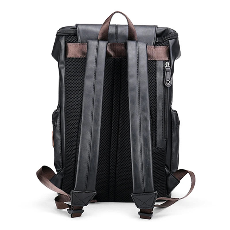 Large Men PU Leather Backpack Anti-theft Laptop Notebook Tas Black Baggage Boy Schoolbag Male Business Shoulder Bag Mochila