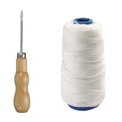 300M Nylon Sewing Thread Leather Sewing Waxed Thread & Wooden Handle Sewing Awl for Repair Shoes Hand Stitching Sewing Tools