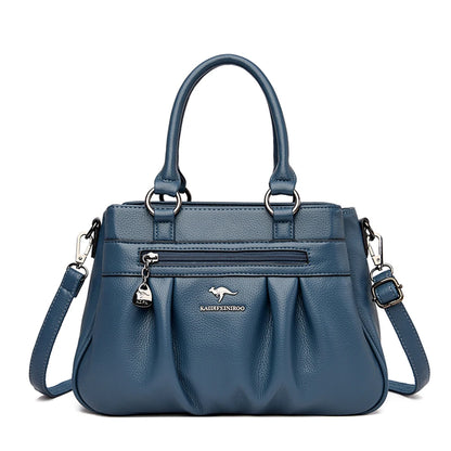 High Quality Leather Handbags Purse Luxury 3 Layers Women Shoulder Croosbody Tote Large Capacity Top-handle Female Ruched Sac
