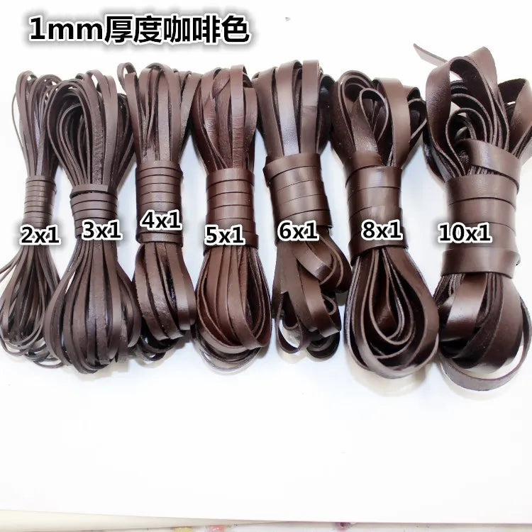 2 Meters 3 4 5 6 8 10mm Flat Genuine Leather Cord 1mm Thickness Black Brown Bracelet Leather String Rope DIY Jewelry Findings