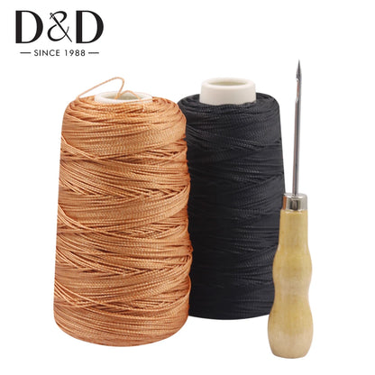 300M Nylon Sewing Thread Leather Sewing Waxed Thread & Wooden Handle Sewing Awl for Repair Shoes Hand Stitching Sewing Tools