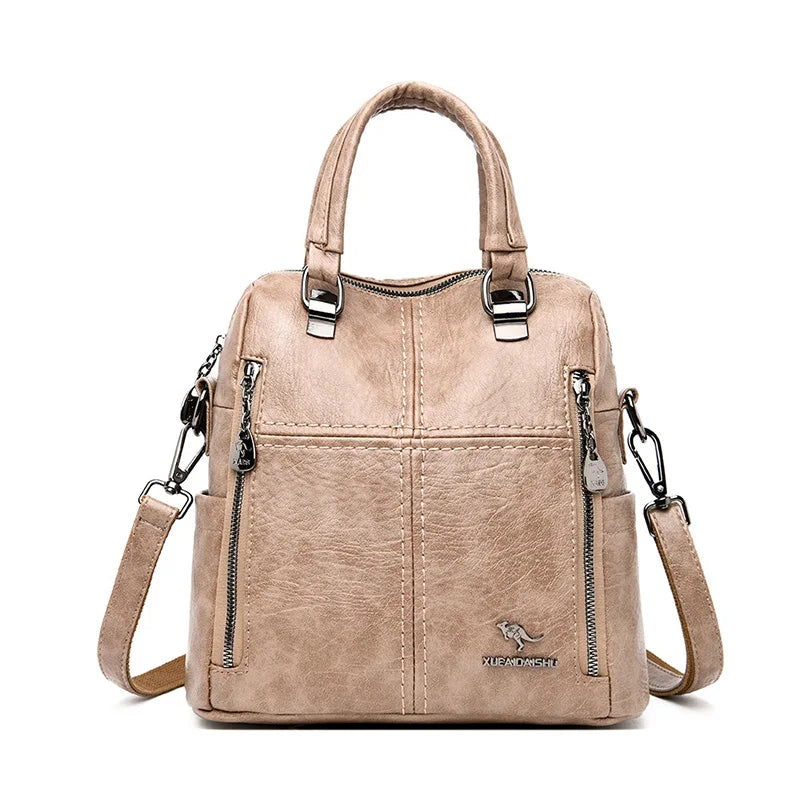 Hot Leather Luxury Handbags Women Bags Designer Multifunction Shoulder Bags For Women 2022 Travel Back Pack Mochila Feminina Sac