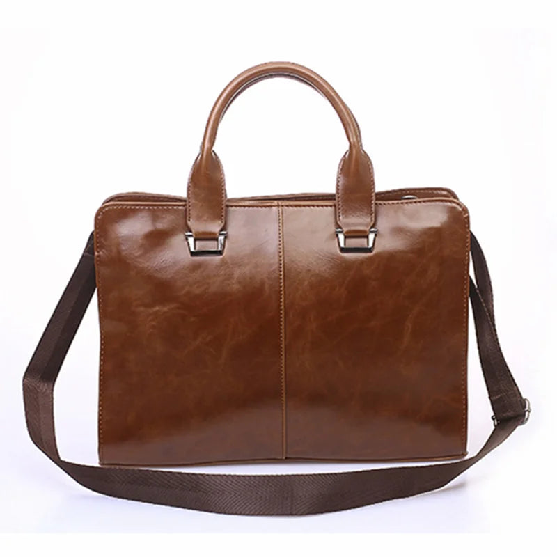 Men's Business office Briefcase Computer Laptop Handbag male Top PU Leather Tote man Large Solid Shoulder bags Black Vintage bag