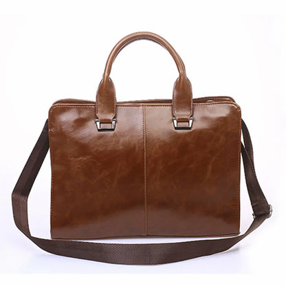 Men's Business office Briefcase Computer Laptop Handbag male Top PU Leather Tote man Large Solid Shoulder bags Black Vintage bag