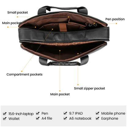 JOYIR Genuine Leather Men's Briefcases 15.6" Laptop Bag Office Bags for Men Document Business Shoulder Messenger Bag  Handbag