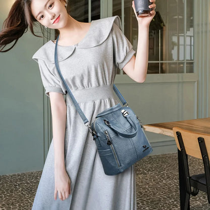 Hot Leather Luxury Handbags Women Bags Designer Multifunction Shoulder Bags For Women 2022 Travel Back Pack Mochila Feminina Sac