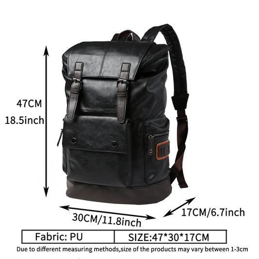 Large Men PU Leather Backpack Anti-theft Laptop Notebook Tas Black Baggage Boy Schoolbag Male Business Shoulder Bag Mochila