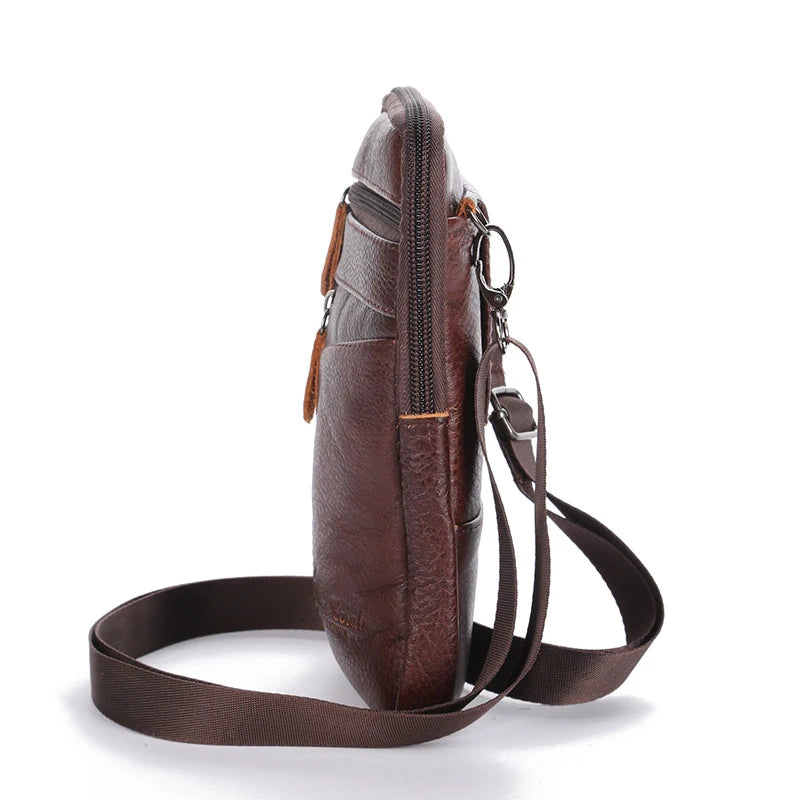 Leather Fashion Phone Pouch Belt Bag Shoulder Crossbody Waist Pack Vintage Outdoor Multi-function Mens Leisure Hanging Waist Bag