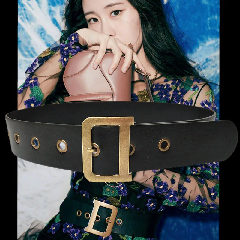 Leather Luxury Woman Wide Dress Fashion Women's Belts Luxury D-ring Elegant Waistband Waist Belt Goth Skirts Apparel Accessories