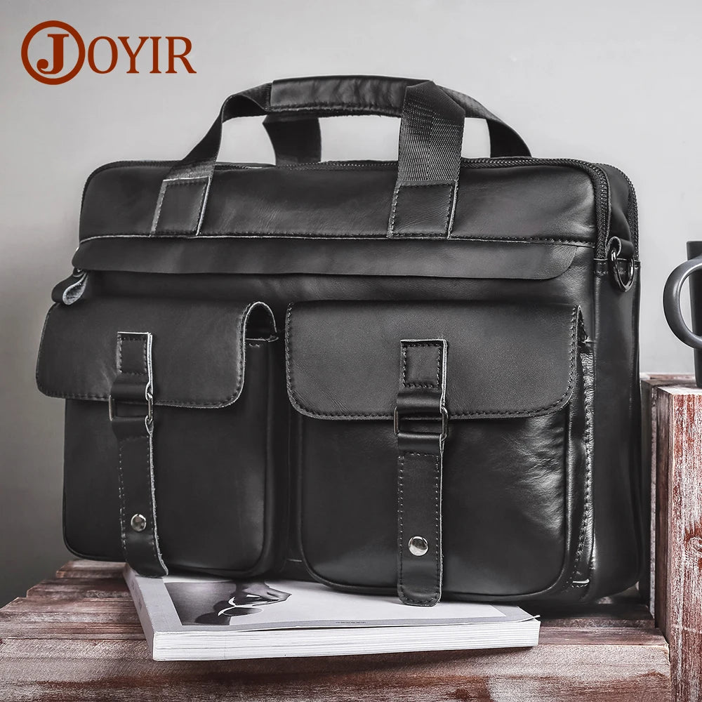 JOYIR Genuine Leather Men's Briefcases 15.6" Laptop Bag Office Bags for Men Document Business Shoulder Messenger Bag  Handbag