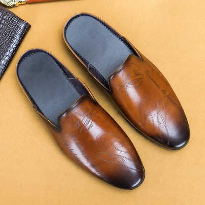 Italian Luxury Men's Slippers Genuine Leather Loafers Men Moccasins Casual Non-slip Man Shoes Summer Fashion Half Shoes For Men