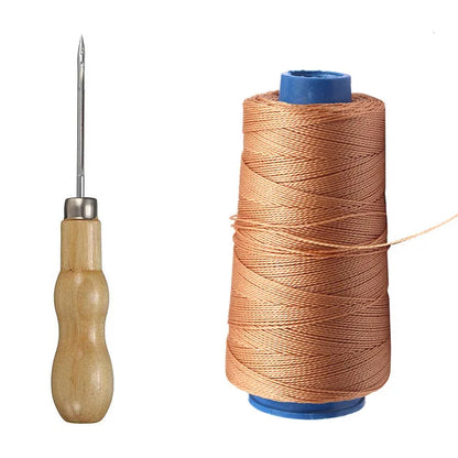 300M Nylon Sewing Thread Leather Sewing Waxed Thread & Wooden Handle Sewing Awl for Repair Shoes Hand Stitching Sewing Tools