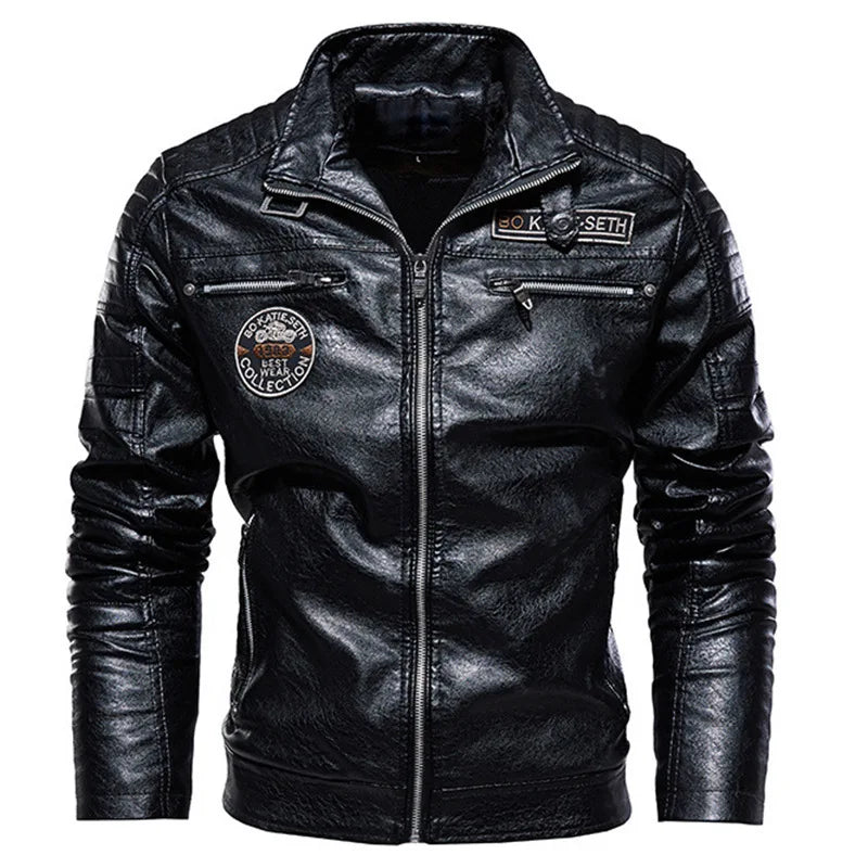 Leather Jacket Men Winter Fleece Motorcycle PU Leahter Jacket Male Stand Collar Casual Windbreaker Ropa De Hombre Coat Plus Size