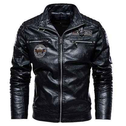 Leather Jacket Men Winter Fleece Motorcycle PU Leahter Jacket Male Stand Collar Casual Windbreaker Ropa De Hombre Coat Plus Size