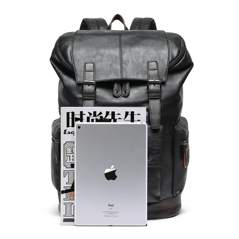 Large Men PU Leather Backpack Anti-theft Laptop Notebook Tas Black Baggage Boy Schoolbag Male Business Shoulder Bag Mochila