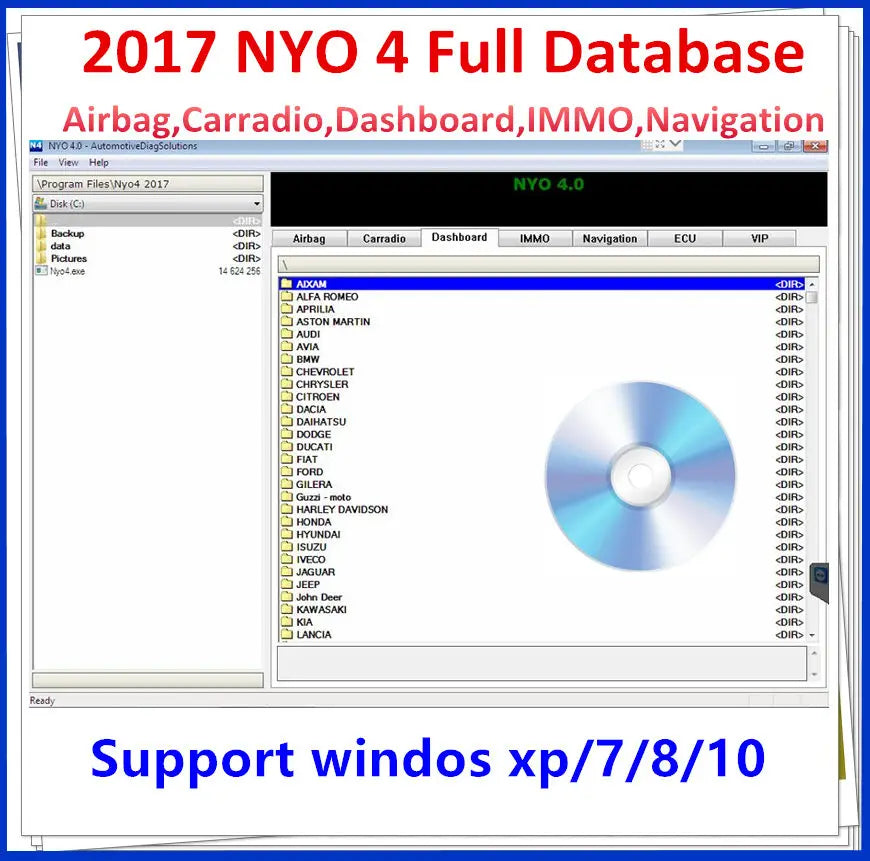 2025 Hot Auto Repair Software Latest 2017 NYO 4 Full Database Airbag+ Carradio+ Dashboard+ IMMO+ Navigation Free remote install