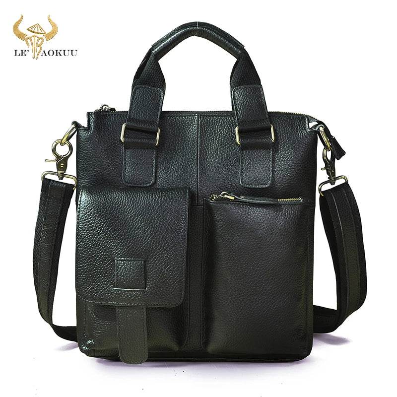 Men Original Leather Retro Designer Business Briefcase Casual 12" Laptop Travel Bag Tote Attache Messenger Bag Portfolio B259