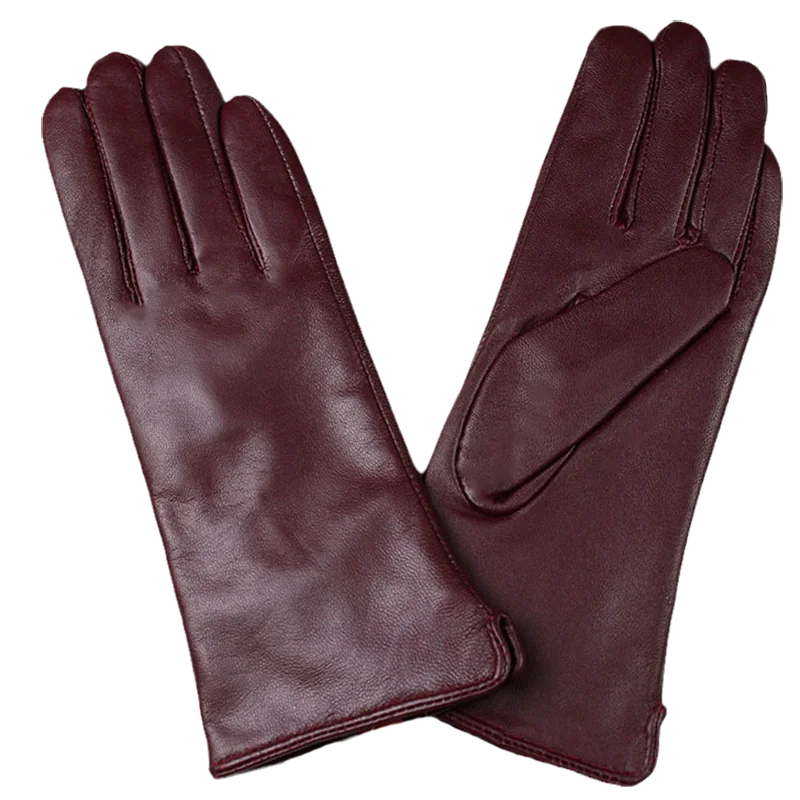 Leather Sheepskin Gloves Women's Autumn Warm Fleece Lining Color Fashion Thin Outdoor Activities Electric Bike Riding Driving