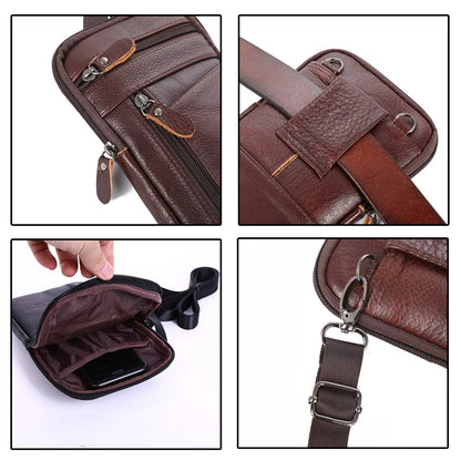 Leather Fashion Phone Pouch Belt Bag Shoulder Crossbody Waist Pack Vintage Outdoor Multi-function Mens Leisure Hanging Waist Bag