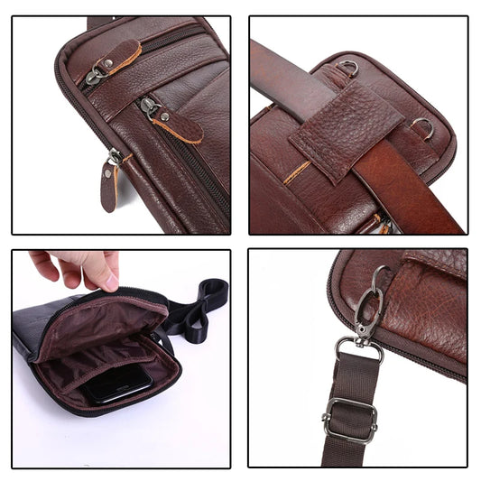 Leather Fashion Phone Pouch Belt Bag Shoulder Crossbody Waist Pack Vintage Outdoor Multi-function Mens Leisure Hanging Waist Bag