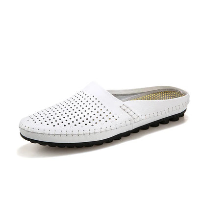 Genuine Leather Half Shoes For Men Slip On Mules Casual Loafers Leather Slippers Indoor Outdoor High Quality Summer Breathable