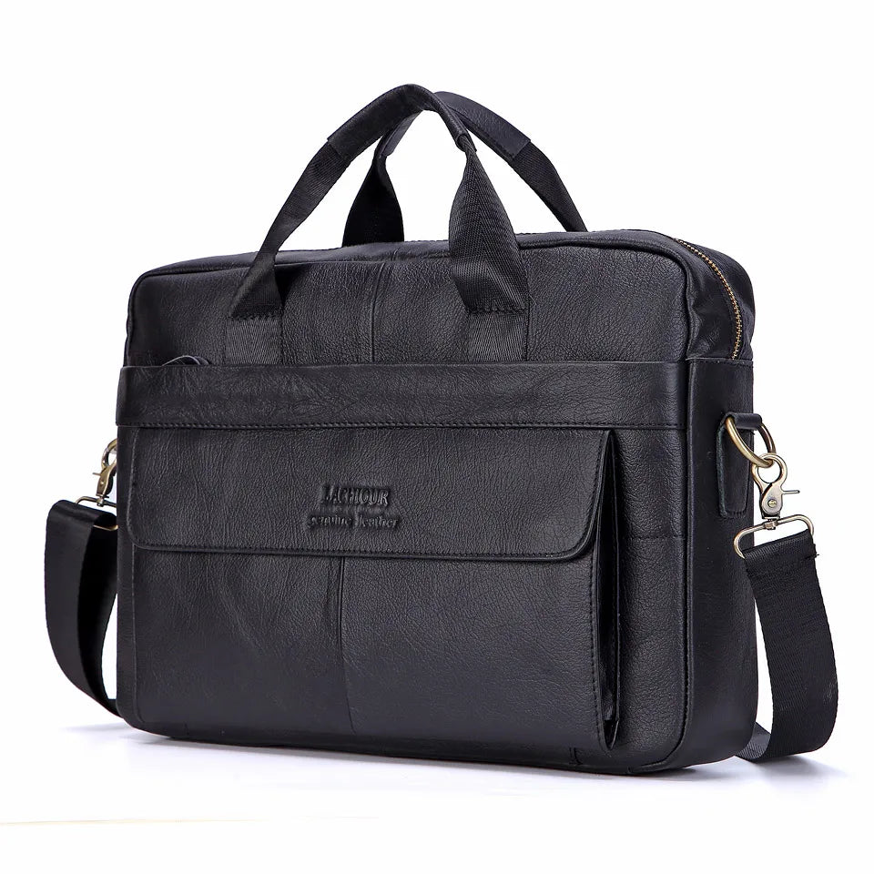 Men's Fashion Genuine Leather Briefcase Large A4 Document Shoulder Bag 14 Inch Laptop Messenger Tote Handbag Male