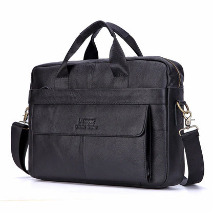 Men's Fashion Genuine Leather Briefcase Large A4 Document Shoulder Bag 14 Inch Laptop Messenger Tote Handbag Male
