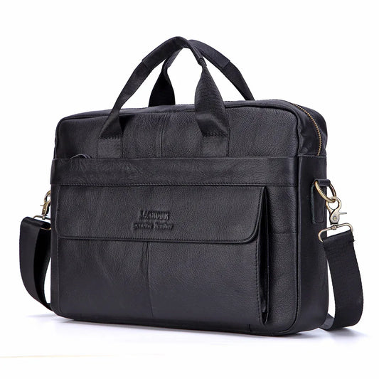 Men's Fashion Genuine Leather Briefcase Large A4 Document Shoulder Bag 14 Inch Laptop Messenger Tote Handbag Male