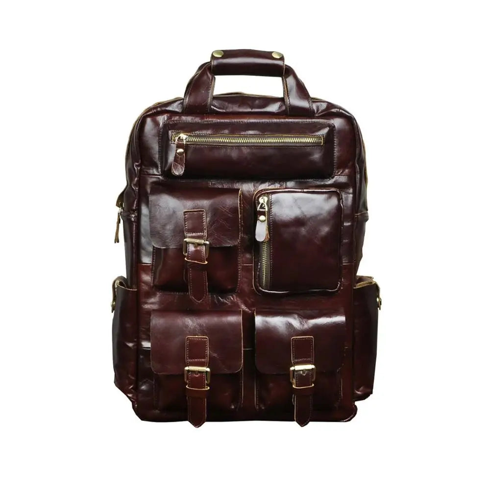 Men Original Leather Fashion Travel University College School Book Bag Designer Male Backpack Daypack Student Laptop Bag 1170