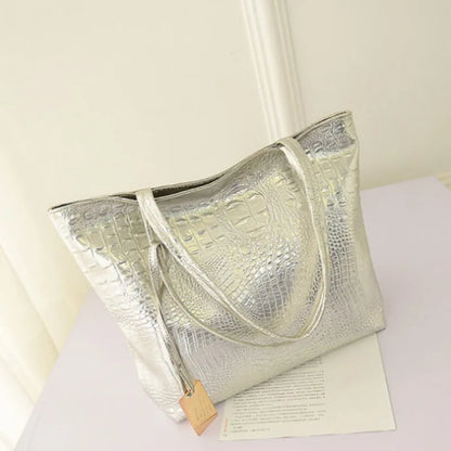 Brand Fashion Casual Women Shoulder Bags Silver Gold Black Crocodile Handbag PU Leather Female Big Tote Bag Ladies Hand Bags Sac