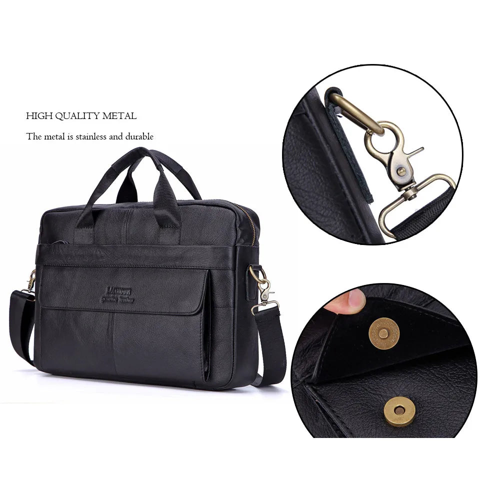 Men's Fashion Genuine Leather Briefcase Large A4 Document Shoulder Bag 14 Inch Laptop Messenger Tote Handbag Male