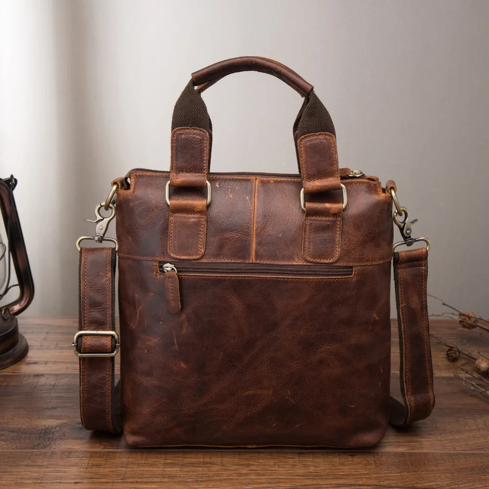 Men Original Leather Retro Designer Business Briefcase Casual 12" Laptop Travel Bag Tote Attache Messenger Bag Portfolio B259