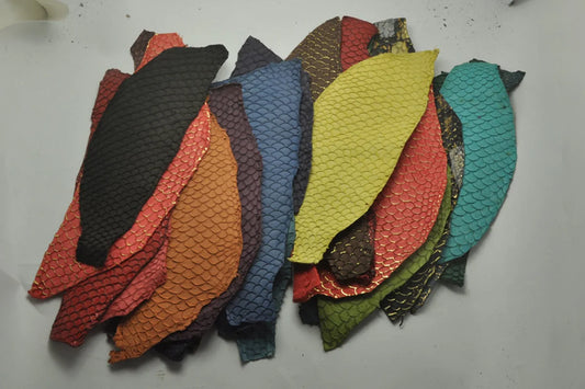 25*10cm Colorful Genuine Salmon fish skin leather piece multi color DIY bag belt shoes accessories