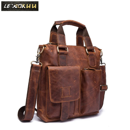Men Original Leather Retro Designer Business Briefcase Casual 12" Laptop Travel Bag Tote Attache Messenger Bag Portfolio B259