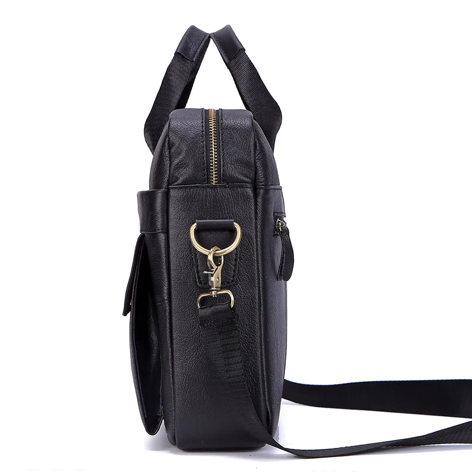 Men's Fashion Genuine Leather Briefcase Large A4 Document Shoulder Bag 14 Inch Laptop Messenger Tote Handbag Male