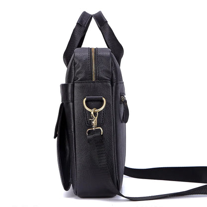 Men's Fashion Genuine Leather Briefcase Large A4 Document Shoulder Bag 14 Inch Laptop Messenger Tote Handbag Male