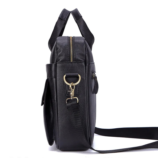 Men's Fashion Genuine Leather Briefcase Large A4 Document Shoulder Bag 14 Inch Laptop Messenger Tote Handbag Male