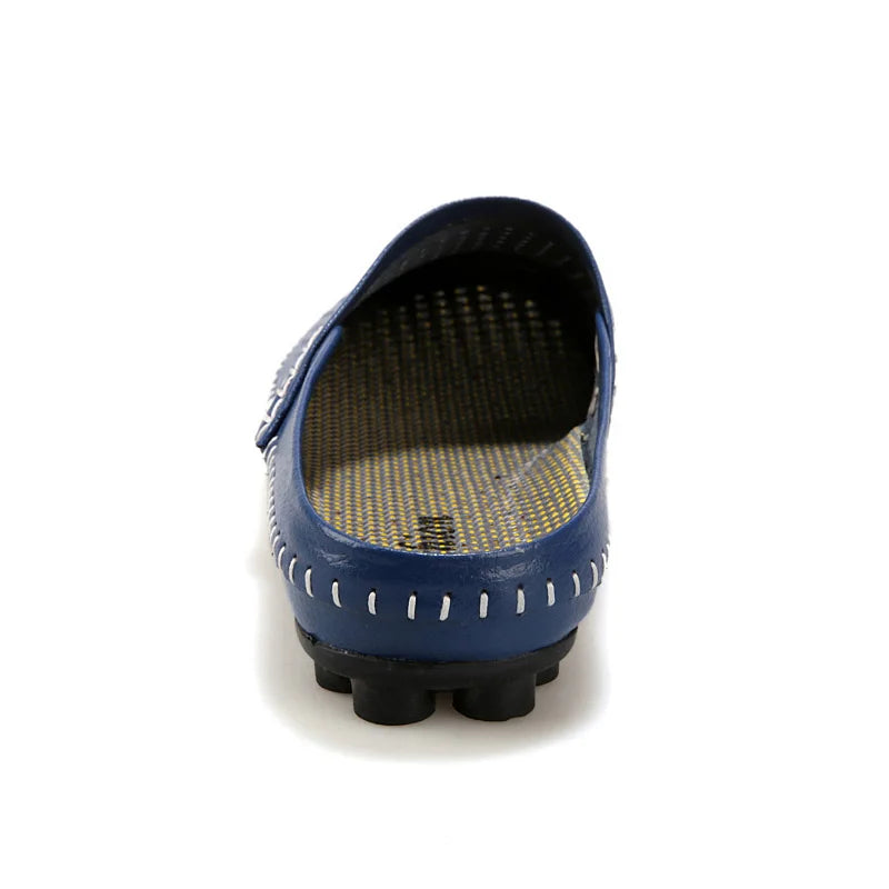 Genuine Leather Half Shoes For Men Slip On Mules Casual Loafers Leather Slippers Indoor Outdoor High Quality Summer Breathable
