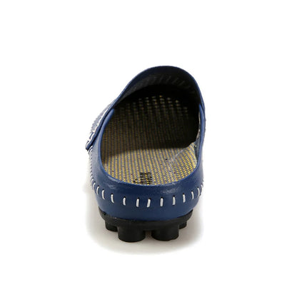 Genuine Leather Half Shoes For Men Slip On Mules Casual Loafers Leather Slippers Indoor Outdoor High Quality Summer Breathable