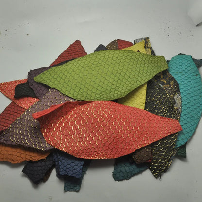 25*10cm Colorful Genuine Salmon fish skin leather piece multi color DIY bag belt shoes accessories