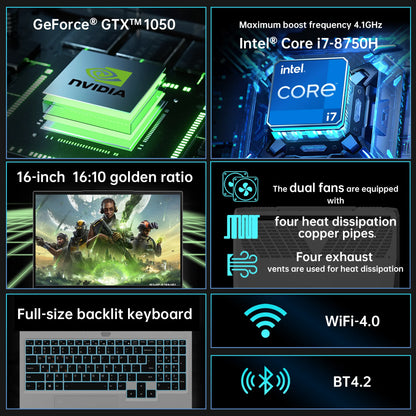 16.1-Inch GDDR5 Gaming Laptop Intel I7-8750H GTX 1050 3GB Win 11 Pro SSD 16:10 Display Custom Logo OEM US/UK Office Business Use