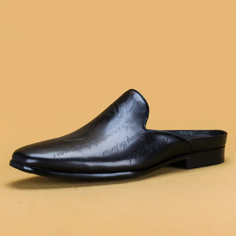 Italian Luxury Men's Slippers Genuine Leather Loafers Men Moccasins Casual Non-slip Man Shoes Summer Fashion Half Shoes For Men