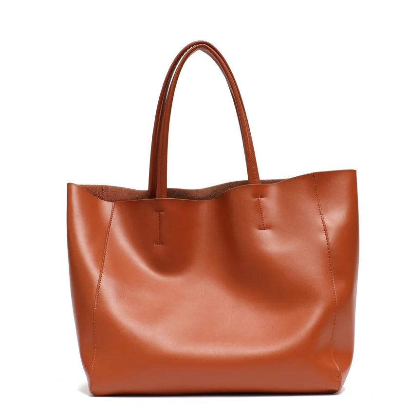 Classic Real Leather Women Tote Large Capacity with Zip Liner Purse Daily Big Shoulder Handbags A4 Laptop Shopping Commute Bags