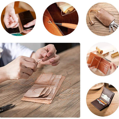 300M Nylon Sewing Thread Leather Sewing Waxed Thread & Wooden Handle Sewing Awl for Repair Shoes Hand Stitching Sewing Tools