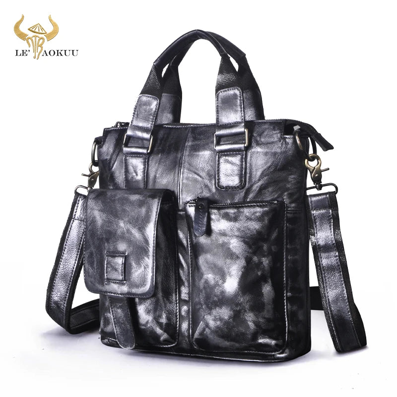 Men Original Leather Retro Designer Business Briefcase Casual 12" Laptop Travel Bag Tote Attache Messenger Bag Portfolio B259