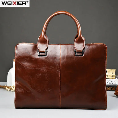 Men's Business office Briefcase Computer Laptop Handbag male Top PU Leather Tote man Large Solid Shoulder bags Black Vintage bag
