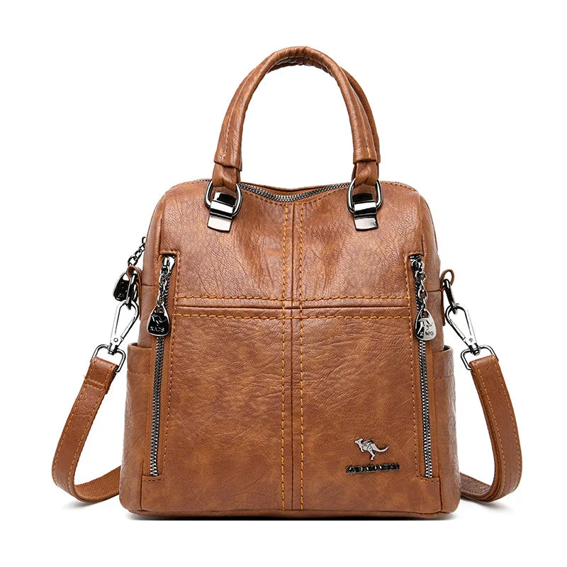 Hot Leather Luxury Handbags Women Bags Designer Multifunction Shoulder Bags For Women 2022 Travel Back Pack Mochila Feminina Sac
